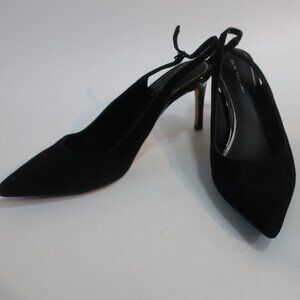 Womens Elie Tahari Black Suede Pointy Slingback Heels Pumps 38.5 US/8.5